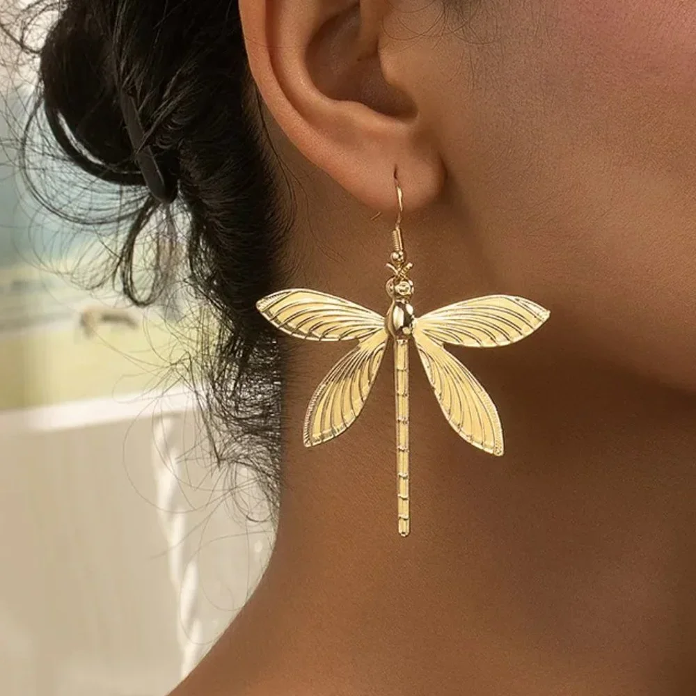 14K Gold Plated Dragonfly Boho Dangle Earrings NEW - Picture 3 of 6